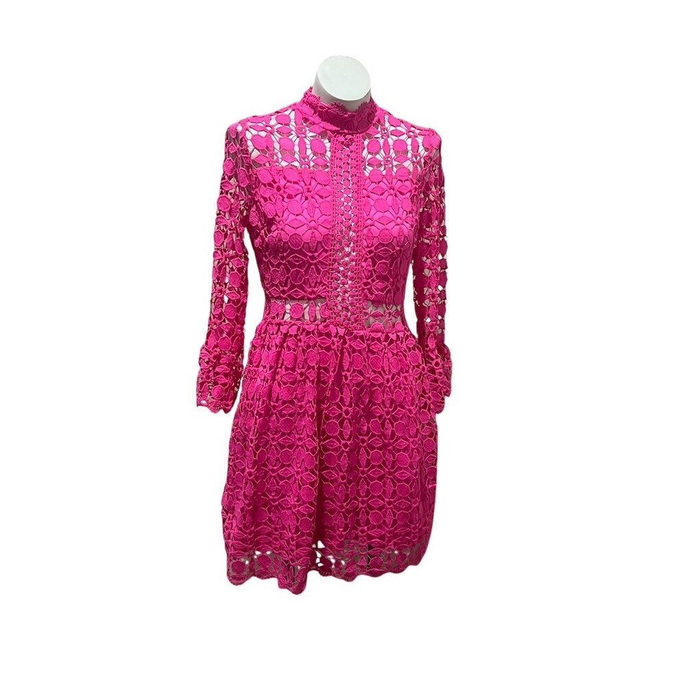 Elly Bazar Dress Womens Size M Hot Pink Floral Fit & Flare Skater Long